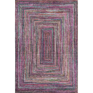 HomeRoots 5' X 8' Washable Geometric Area Rug in Vibrant Pink, Blue, and Orange with UV Protection Features 699246
