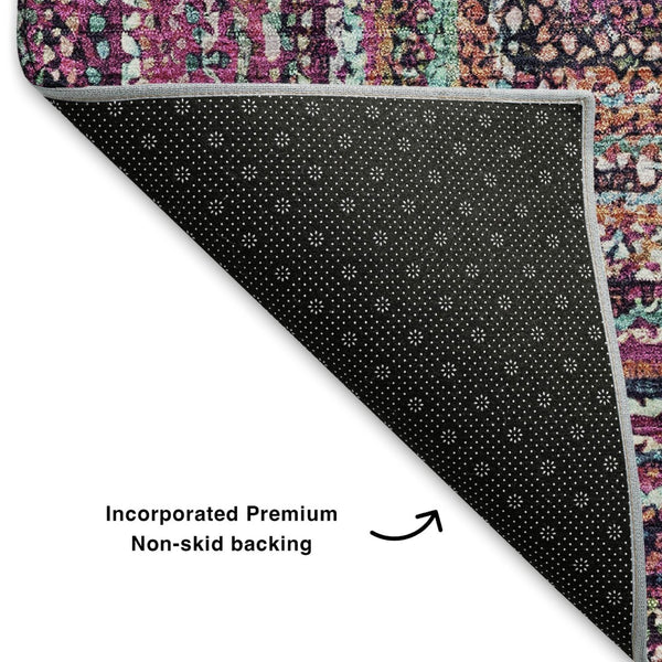 HomeRoots 5' X 8' Washable Geometric Area Rug in Vibrant Pink, Blue, and Orange with UV Protection Features 699246