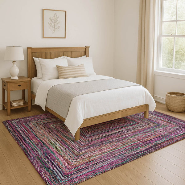 HomeRoots 5' X 8' Washable Geometric Area Rug in Vibrant Pink, Blue, and Orange with UV Protection Features 699246