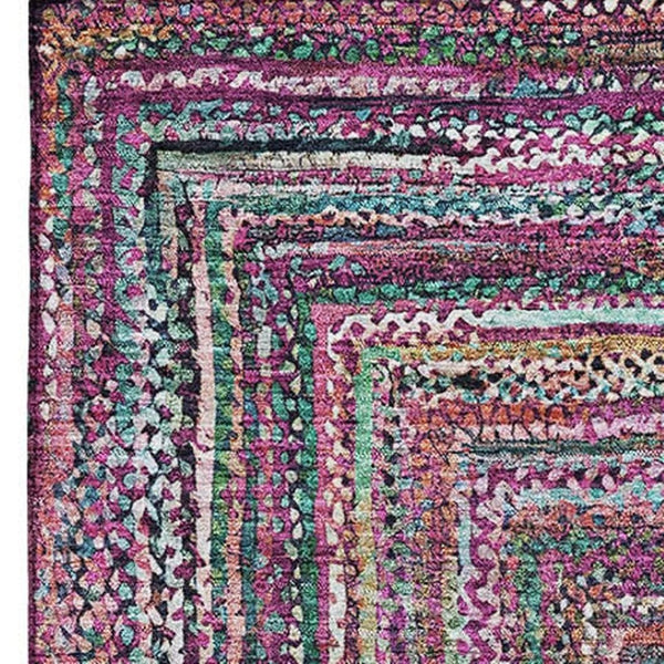 HomeRoots 5' X 8' Washable Geometric Area Rug in Vibrant Pink, Blue, and Orange with UV Protection Features 699246