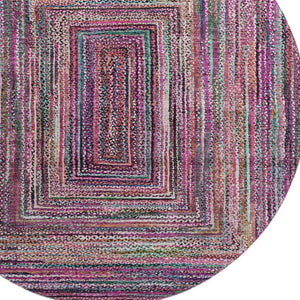 HomeRoots 8' Vibrant Geometric Round Rug in Pink, Blue & Orange - Washable, UV Protected, Ideal for Active Homes 699247