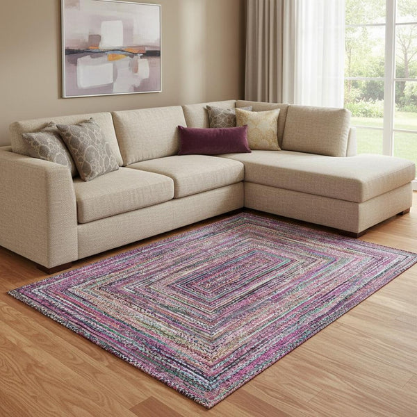 HomeRoots 8' X 10' Vibrant Pink, Blue & Orange Geometric Washable Area Rug with UV Protection for Busy Homes 699248