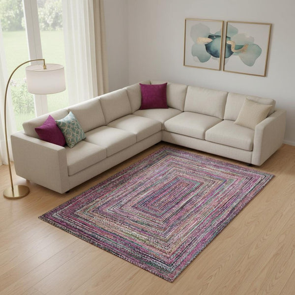 HomeRoots 10' Washable Geometric Area Rug in Vibrant Pink, Blue & Orange - UV Protected, Durable & Stylish! 699250