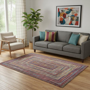 HomeRoots 5' X 8' Stylish Rust Blue and Gold Geometric Area Rug - Durable, Washable, UV Protected for Homes 699252