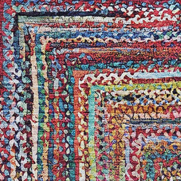 HomeRoots 5' X 8' Stylish Rust Blue and Gold Geometric Area Rug - Durable, Washable, UV Protected for Homes 699252