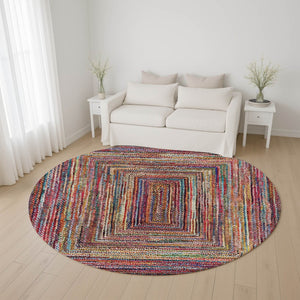 HomeRoots 8' Washable Round Rug in Rust, Blue, and Gold - UV Protected, Durable & Stylish for Any Space 699253