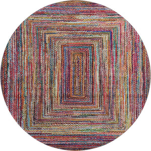 HomeRoots 8' Washable Round Rug in Rust, Blue, and Gold - UV Protected, Durable & Stylish for Any Space 699253