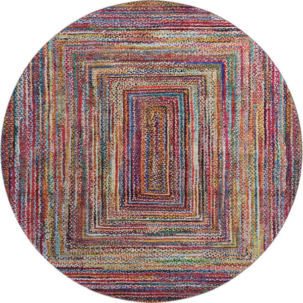HomeRoots 8' Washable Round Rug in Rust, Blue, and Gold - UV Protected, Durable & Stylish for Any Space 699253