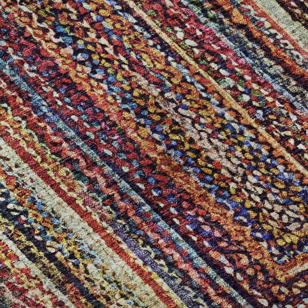 HomeRoots 8' Washable Round Rug in Rust, Blue, and Gold - UV Protected, Durable & Stylish for Any Space 699253