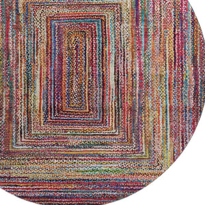 HomeRoots 8' Washable Round Rug in Rust, Blue, and Gold - UV Protected, Durable & Stylish for Any Space 699253