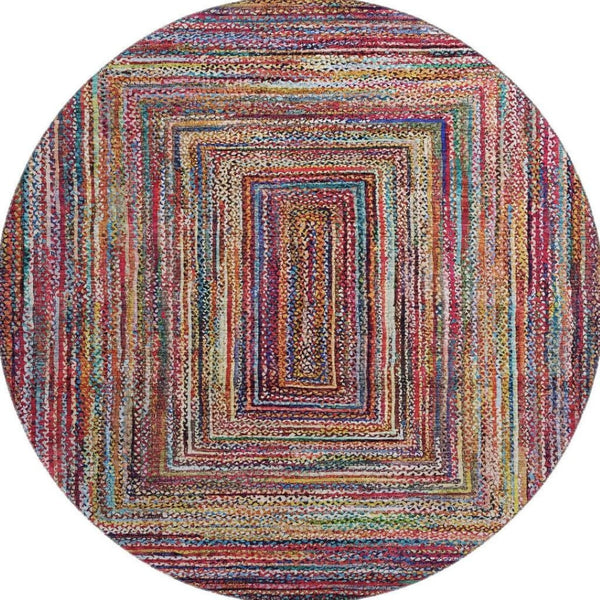 HomeRoots 8' Washable Round Rug in Rust, Blue, and Gold - UV Protected, Durable & Stylish for Any Space 699253