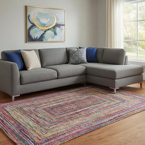 HomeRoots 8' X 10' Rust Blue Gold Geometric Area Rug - Washable, UV Protected, Durable for Family Homes 699254