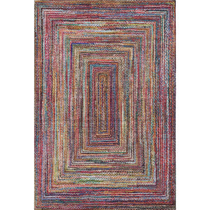 HomeRoots 8' X 10' Rust Blue Gold Geometric Area Rug - Washable, UV Protected, Durable for Family Homes 699254