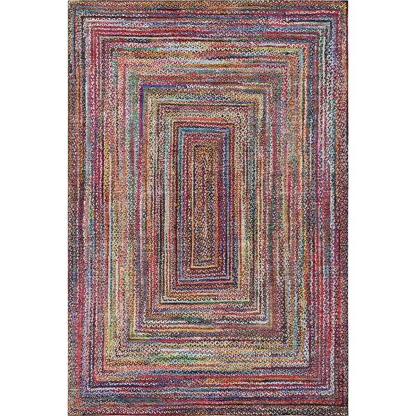 HomeRoots 8' X 10' Rust Blue Gold Geometric Area Rug - Washable, UV Protected, Durable for Family Homes 699254