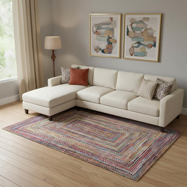 HomeRoots 9' X 12' Stylish Washable Area Rug with UV Protection - Rust, Blue & Gold Geometric Design for Homes 699255