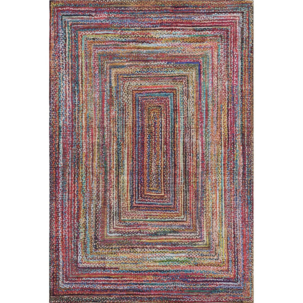 HomeRoots 9' X 12' Stylish Washable Area Rug with UV Protection - Rust, Blue & Gold Geometric Design for Homes 699255