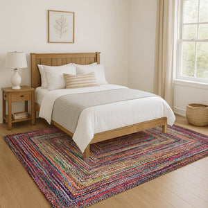 HomeRoots 9' X 12' Stylish Washable Area Rug with UV Protection - Rust, Blue & Gold Geometric Design for Homes 699255