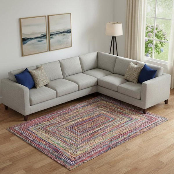 HomeRoots 10' X 14' Washable Rust Blue Gold Geometric Area Rug with UV Protection for High-Traffic Spaces 699256
