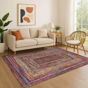 HomeRoots 10' X 14' Washable Rust Blue Gold Geometric Area Rug with UV Protection for High-Traffic Spaces 699256