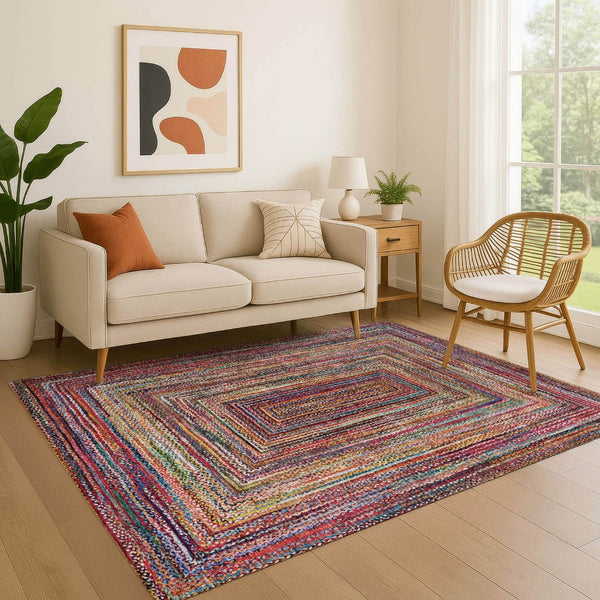 HomeRoots 10' X 14' Washable Rust Blue Gold Geometric Area Rug with UV Protection for High-Traffic Spaces 699256