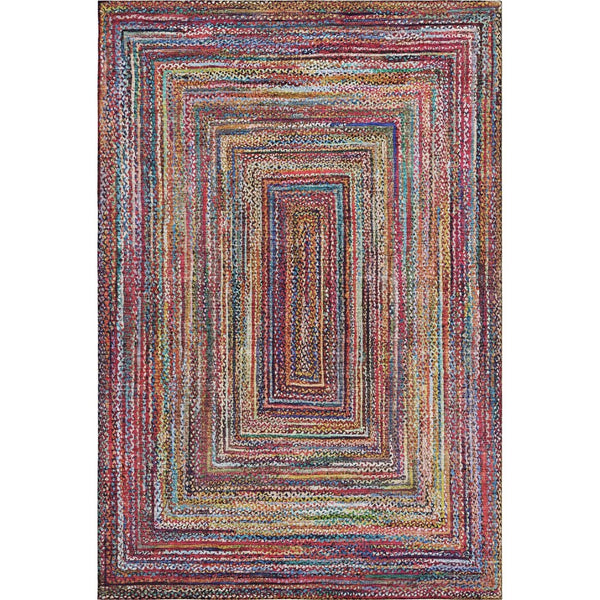 HomeRoots 10' X 14' Washable Rust Blue Gold Geometric Area Rug with UV Protection for High-Traffic Spaces 699256