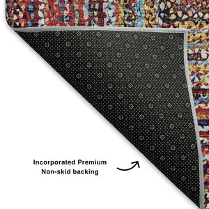 HomeRoots 10' X 14' Washable Rust Blue Gold Geometric Area Rug with UV Protection for High-Traffic Spaces 699256
