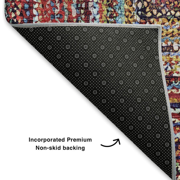 HomeRoots 10' X 14' Washable Rust Blue Gold Geometric Area Rug with UV Protection for High-Traffic Spaces 699256
