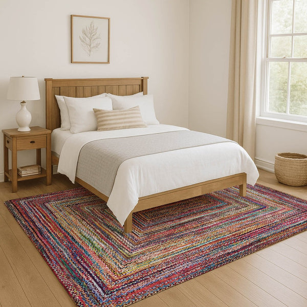 HomeRoots 10' X 14' Washable Rust Blue Gold Geometric Area Rug with UV Protection for High-Traffic Spaces 699256