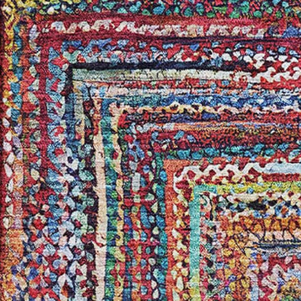 HomeRoots 10' X 14' Washable Rust Blue Gold Geometric Area Rug with UV Protection for High-Traffic Spaces 699256