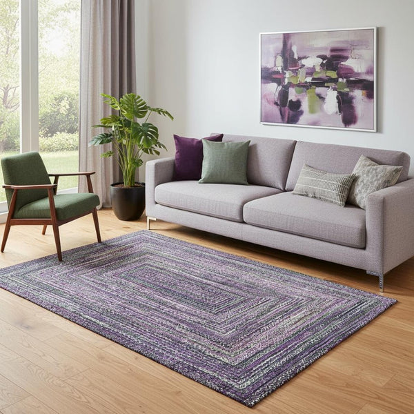 HomeRoots 5' X 8' Purple And Gray Geometric Area Rug - Washable, Stain Resistant, UV Protected for Modern Homes 699258