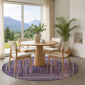HomeRoots 8' Purple and Gray Geometric Round Rug - Washable, UV Protected, Stain Resistant, Non-Slip Design 699259
