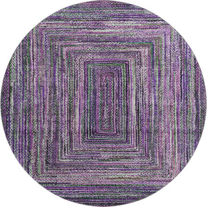 HomeRoots 8' Purple and Gray Geometric Round Rug - Washable, UV Protected, Stain Resistant, Non-Slip Design 699259