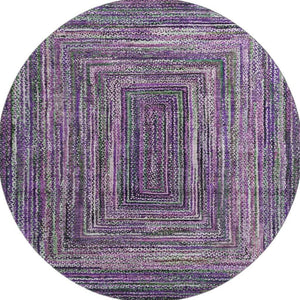 HomeRoots 8' Purple and Gray Geometric Round Rug - Washable, UV Protected, Stain Resistant, Non-Slip Design 699259