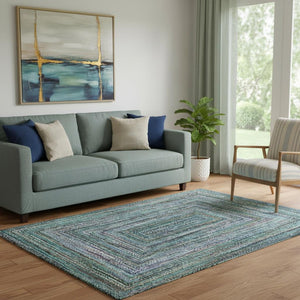 HomeRoots 5' X 8' Teal and Brown Geometric Area Rug - Durable, Washable, UV-Protected for Family Spaces 699264