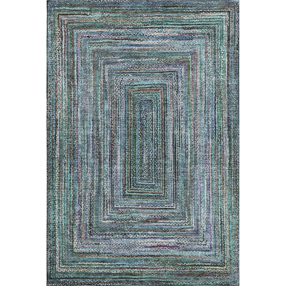 HomeRoots 5' X 8' Teal and Brown Geometric Area Rug - Durable, Washable, UV-Protected for Family Spaces 699264
