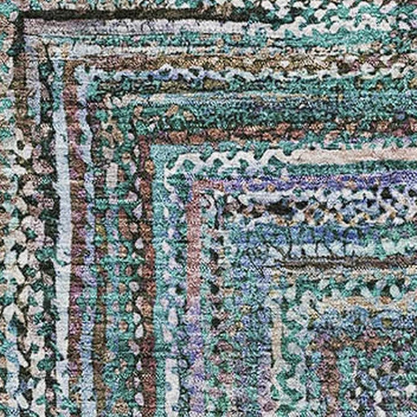HomeRoots 5' X 8' Teal and Brown Geometric Area Rug - Durable, Washable, UV-Protected for Family Spaces 699264