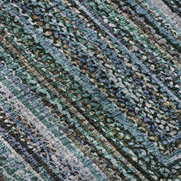HomeRoots 8' Teal & Brown Geometric Round Rug – Washable, UV-Protected, Durable Design for Modern Spaces 699265