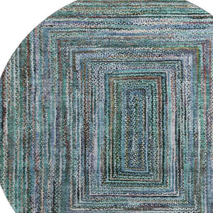 HomeRoots 8' Teal & Brown Geometric Round Rug – Washable, UV-Protected, Durable Design for Modern Spaces 699265