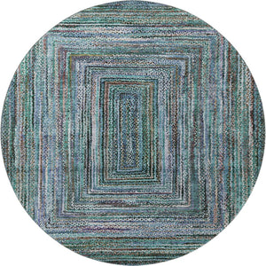 HomeRoots 8' Teal & Brown Geometric Round Rug – Washable, UV-Protected, Durable Design for Modern Spaces 699265