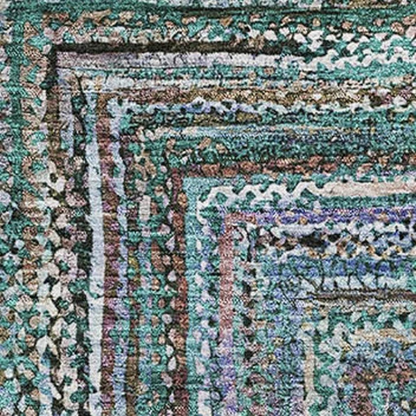 HomeRoots 8' X 10' Teal & Brown Geometric Area Rug - Washable, UV-Protected, Durable & Stylish for Any Room 699266