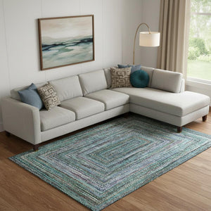 HomeRoots 9' X 12' Teal And Brown Geometric Area Rug – Washable, UV-Protected, Durable for Busy Homes 699267