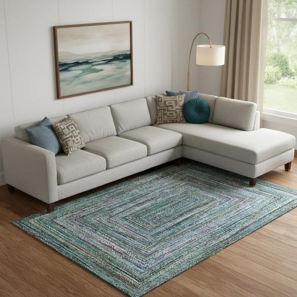 HomeRoots 9' X 12' Teal And Brown Geometric Area Rug – Washable, UV-Protected, Durable for Busy Homes 699267
