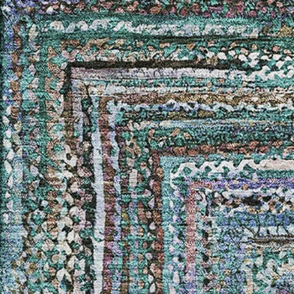 HomeRoots 9' X 12' Teal And Brown Geometric Area Rug – Washable, UV-Protected, Durable for Busy Homes 699267