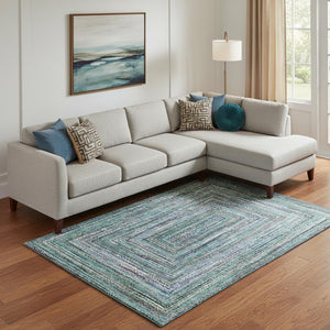 HomeRoots 10' X 14' Teal & Brown Geometric Area Rug - Washable, Durable, UV-Protected, Perfect for High-Traffic Spaces! 699268
