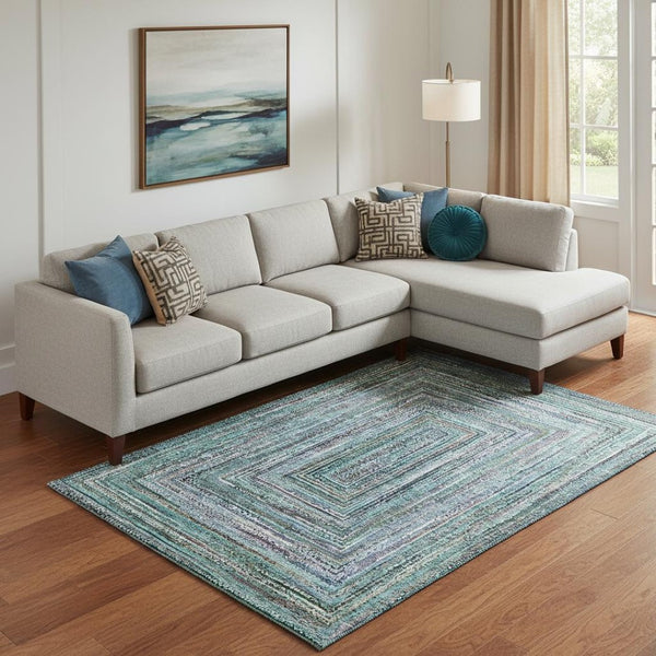 HomeRoots 10' X 14' Teal & Brown Geometric Area Rug - Washable, Durable, UV-Protected, Perfect for High-Traffic Spaces! 699268