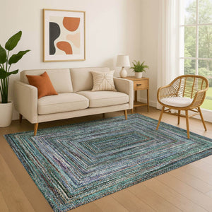 HomeRoots 10' X 14' Teal & Brown Geometric Area Rug - Washable, Durable, UV-Protected, Perfect for High-Traffic Spaces! 699268