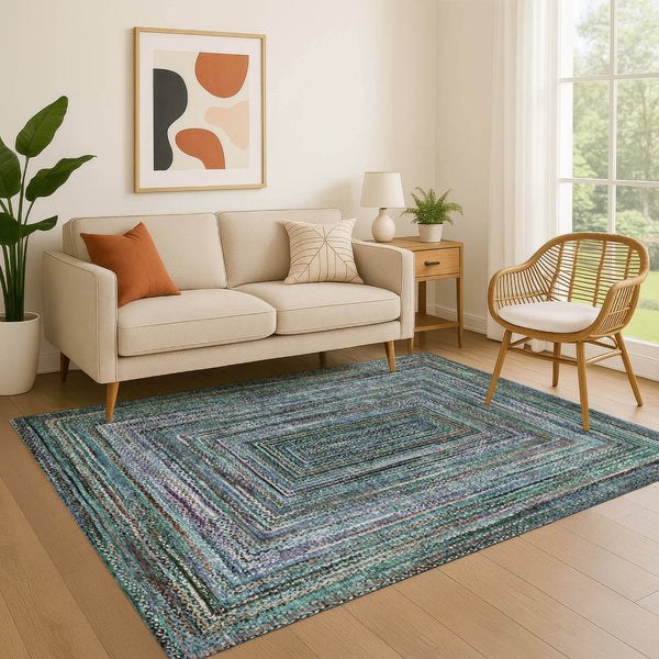 HomeRoots 10' X 14' Teal & Brown Geometric Area Rug - Washable, Durable, UV-Protected, Perfect for High-Traffic Spaces! 699268