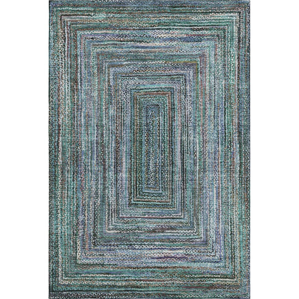 HomeRoots 10' X 14' Teal & Brown Geometric Area Rug - Washable, Durable, UV-Protected, Perfect for High-Traffic Spaces! 699268