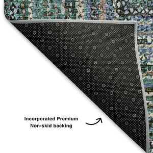 HomeRoots 10' X 14' Teal & Brown Geometric Area Rug - Washable, Durable, UV-Protected, Perfect for High-Traffic Spaces! 699268
