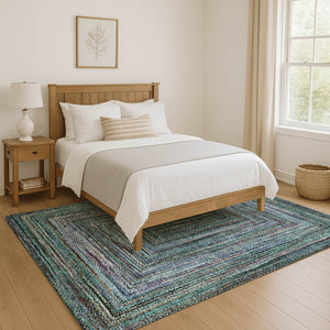 HomeRoots 10' X 14' Teal & Brown Geometric Area Rug - Washable, Durable, UV-Protected, Perfect for High-Traffic Spaces! 699268